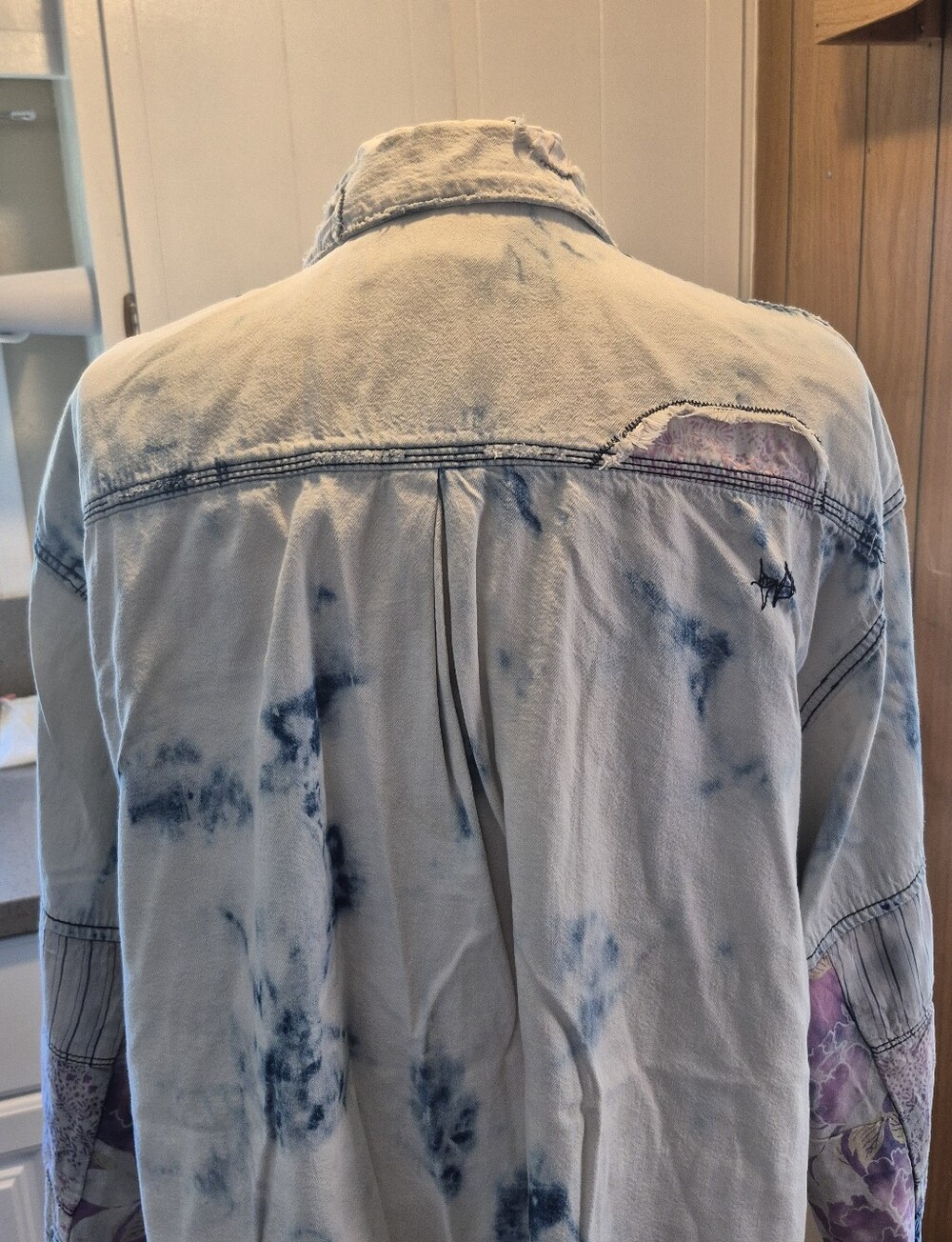We The Free Lightwash Denim Jacket with Purple Floral Sleeves - Picture 4 of 9